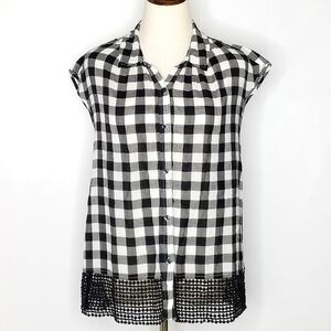 Anthropologie Holding Horses Nellie Small Black & White Gingham Buttondown Top